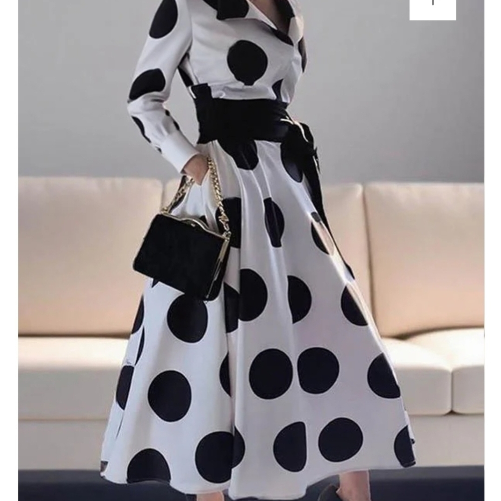 Chic Black and White Polka Dot Long Sleeve Dress- Brand New- No Tag.